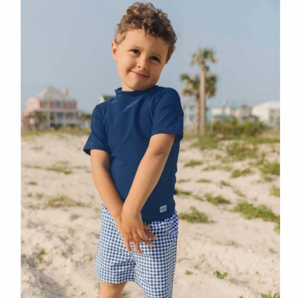 Ruggedbutts boys infant navy gingham check swim trunks‎ 18-24M